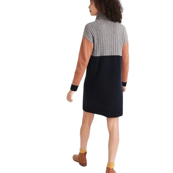 Madewell Color Block Turtleneck Sweater Mini Dress, NWT, Navy Gray, XS - Picture 5 of 8